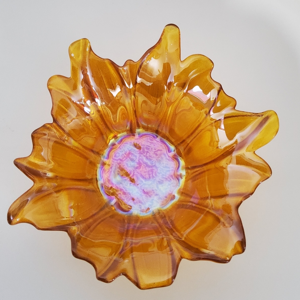 Vintage Akcam Carnival Glass Small Flower Bowl